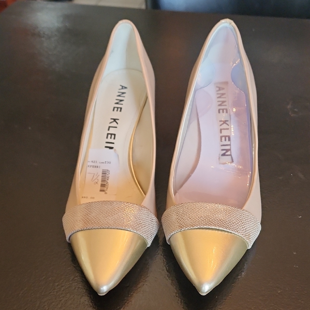 Anne Klein Gold and Beige Heels